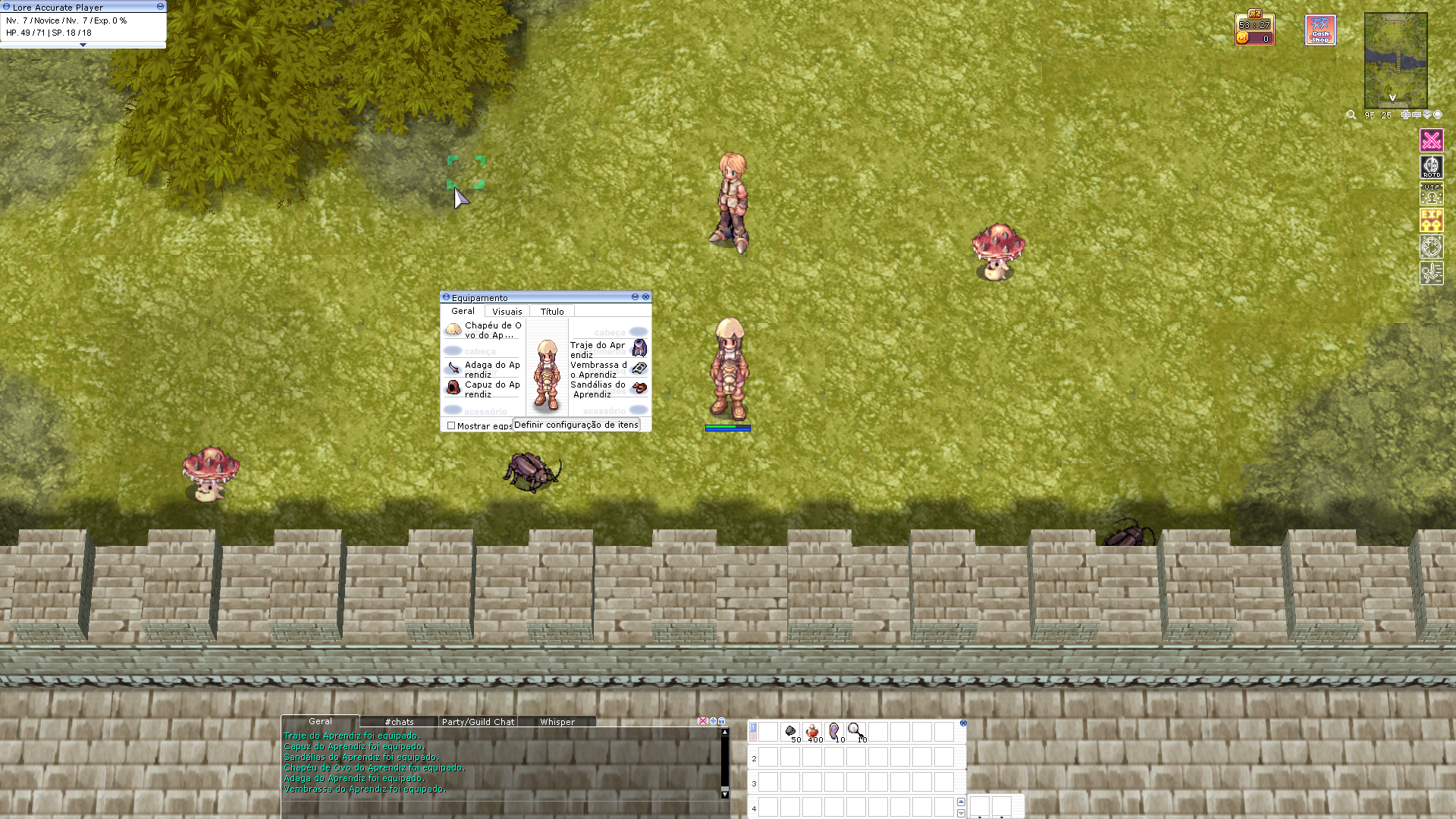 Área de treinamento do Campo de Aprendiz, com NPCs e outros novatos.